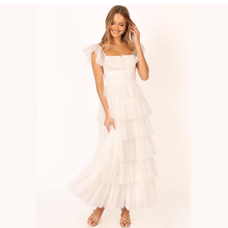 Baltic Born Valora Swiss Dot Tulle Maxi Dress, Size Medium